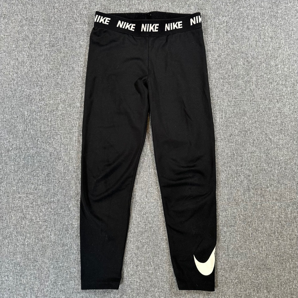 Nike Dri-FIT Girls Leggings Black Athletic Size 6X Large Swoosh Logo Pants